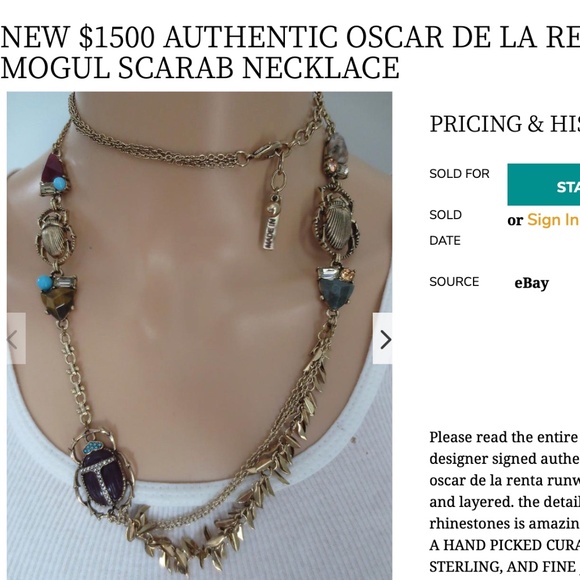 Oscar de la Renta Scarab Necklace Egyptian Semi Precious Vintage - Picture 12 of 12